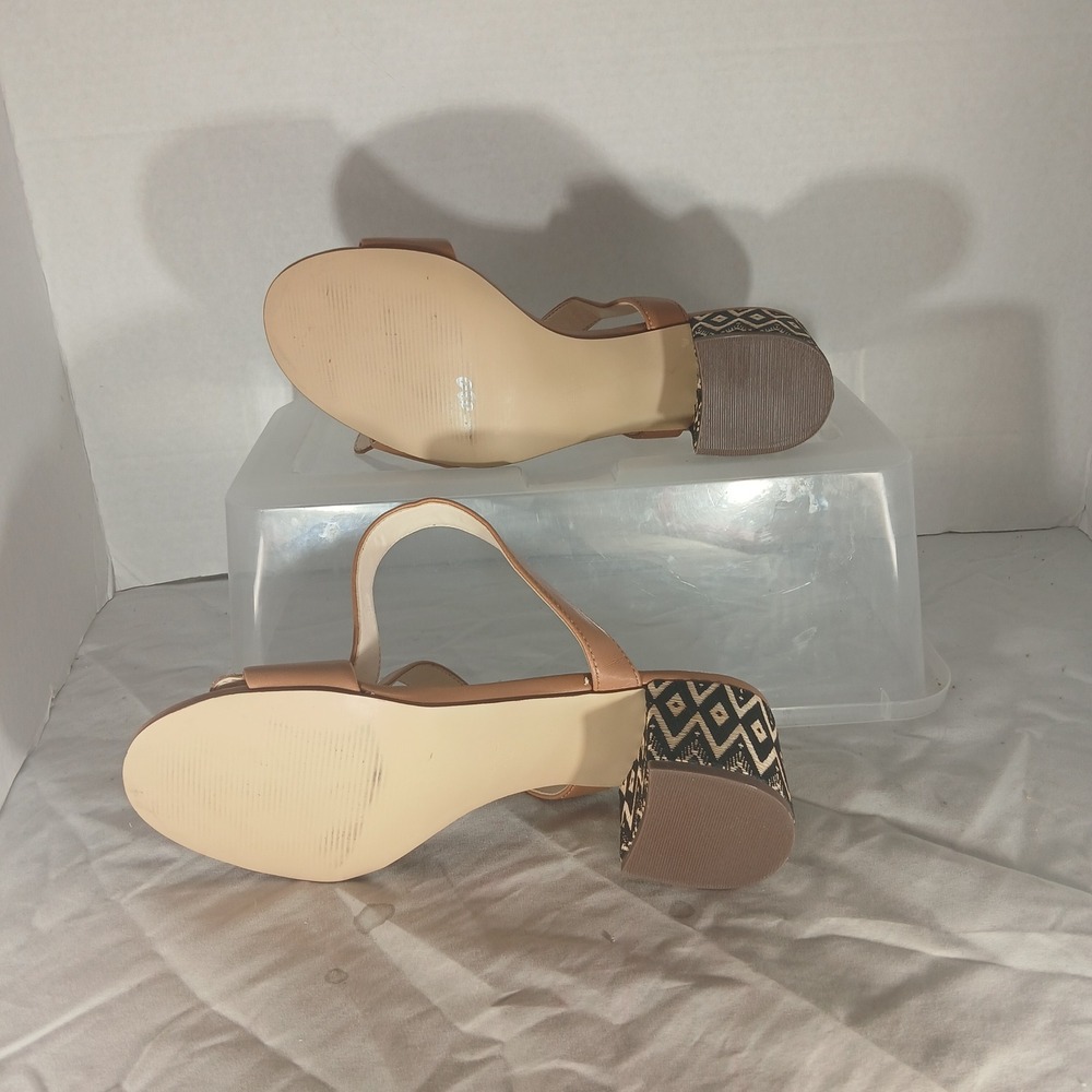 Nine‎ West Gondola Block Heel Sandals 8M Tan Geometric Boho Chic Ankle Strap - Picture 7 of 9